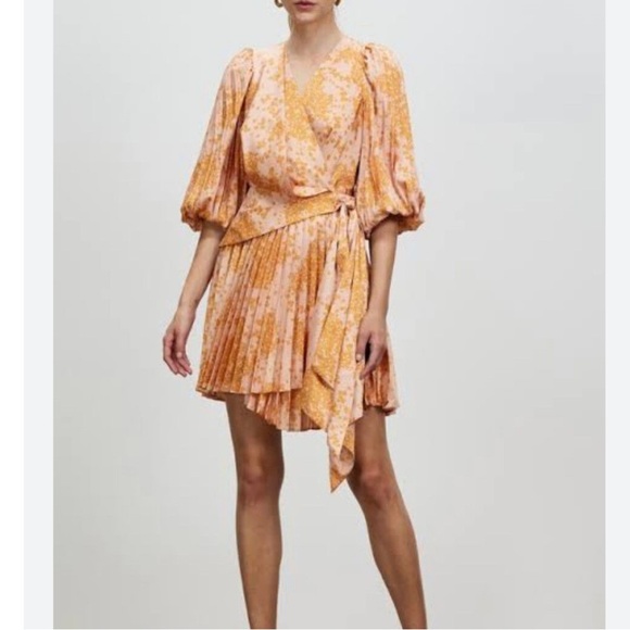 NWT Acler Harlem Dress FLORAL PLEATED asymmetrical wrap Sherbet Ditsy Print 4 - Picture 6 of 6